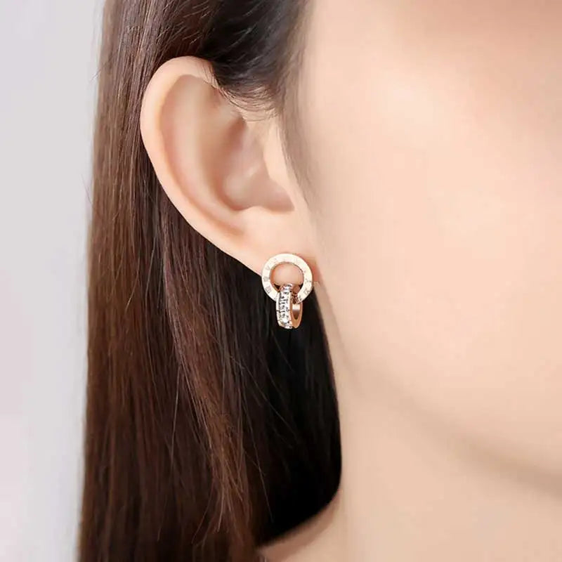 Top Brand Hight Quality Titanium Steel Double Wound Roman Numerals Crystal Stud Earrings For Women Gift Jewelry Top Brand Hight Quality Titanium Steel Double Wound Roman Numerals Crystal Stud Earrings For Women Gift Jewelry